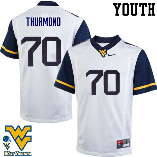 Youth #70 Tyler Thurmond West Virginia Mountaineers College Football Jerseys-White - Click Image to Close